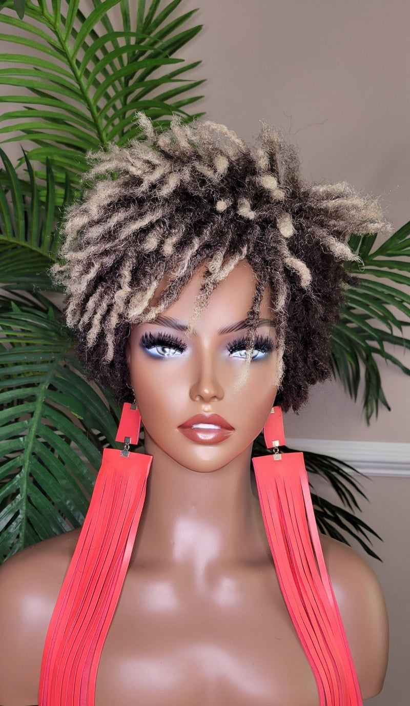 Pixie Cut Afro Kinky Coily Twist Dread Locks Natural Style Wig Brown Blonde Hair Wigs - Beauty Blessings LLC