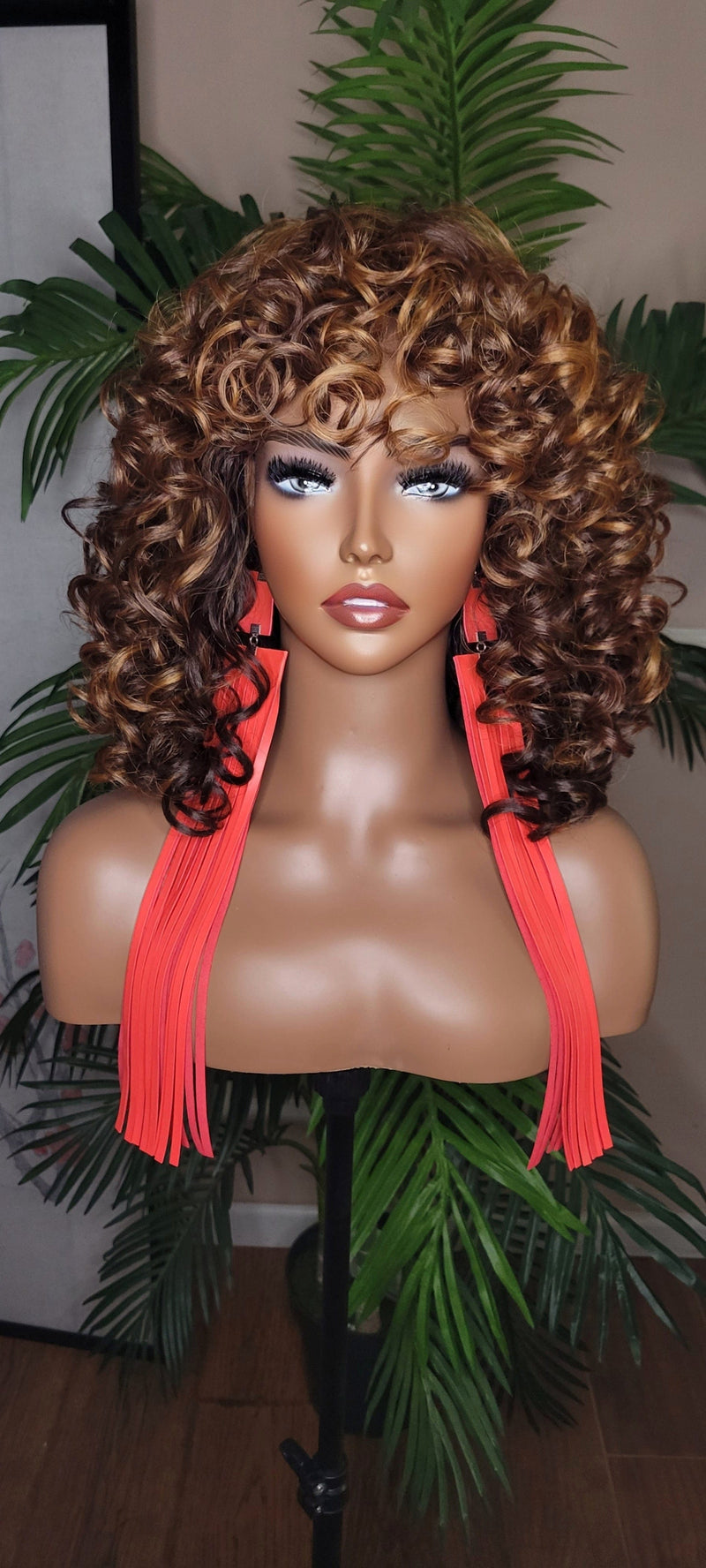 Big Barrel Curl Wig Full Cap Wig  Curly Hair Women Red Carpet Wig Bouncy Curl Hairstyle Ombre Brown Auburn Strawberry Blonde Hair Wig - Beauty Blessings LLC