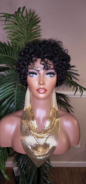 Black Curly Hair Brazilian Remy 100% Human Hair Pixie Cut Curl Hair Wig Soft Cut Curly Water Wave Hair Protecti Hairstyle Wig