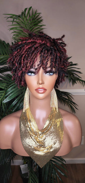 Burgundy Hair Afro Short Pixie Cut Kinky Coily Twist Coil Dread Lock Natural Style Wig Burgundy Rum Black Mix Color Hairstyle Wig
