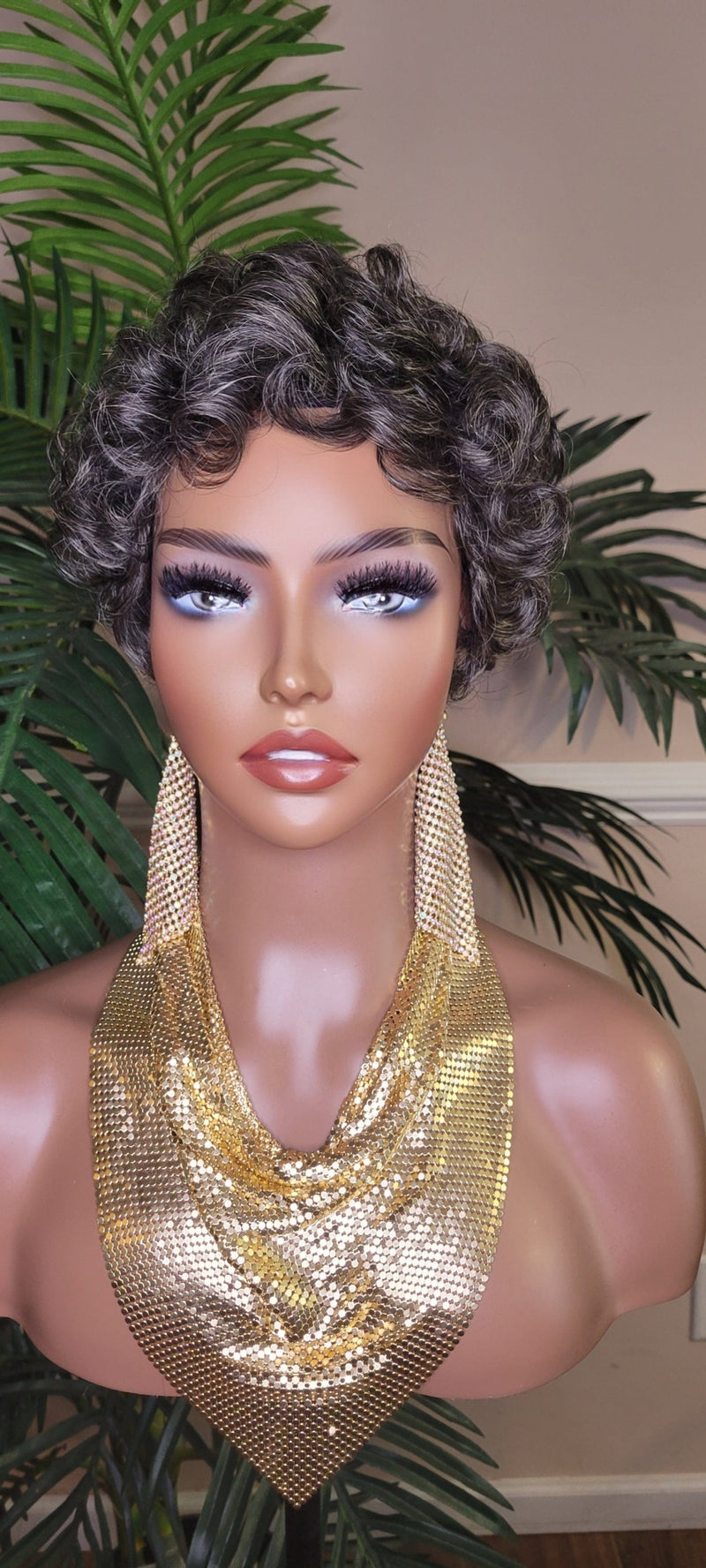 Gray Hair Wig Pixie Cut Celebrity Inspired Style Wig Pixie Salt Pepper Hair Color Curl 100% Remy Human Hair Wig - Beauty Blessings LLC