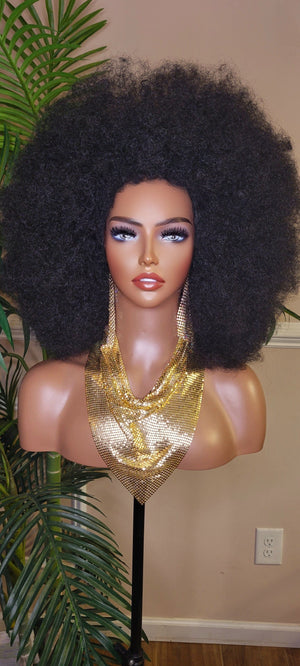 Black Hair Big Afro Wig Kinky Coil Realistic Natural Hair Afro Full Cap Wig Fluffy Jumbo Afro Hair Wig