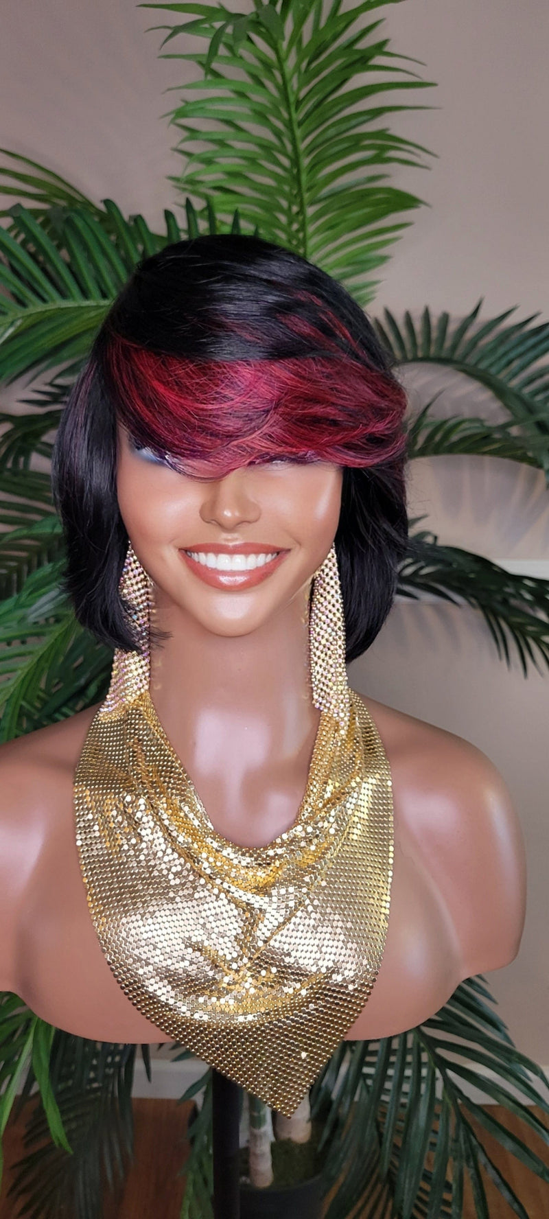 Bob Hairstyle Short Cut Human Hair Remy Wig Burgundy Bang Hair Wig - Beauty Blessing Wigs & Hair Extensions Boutique