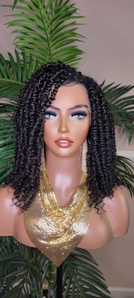 Spring Twist Kinky Twist Hairstyle Curly Glueless Lace Front Wig