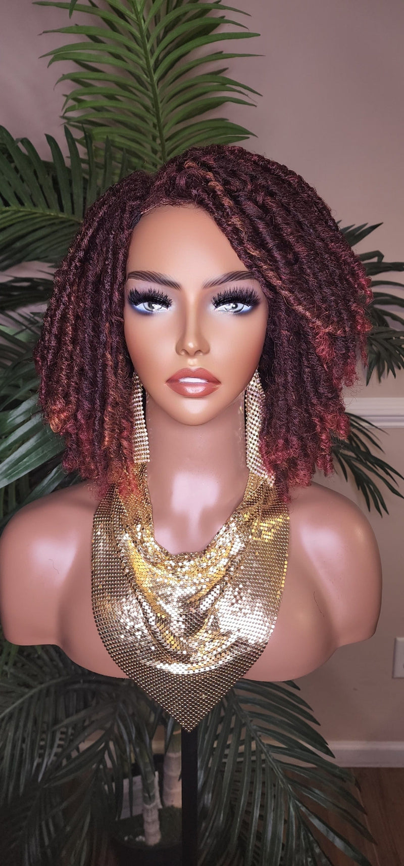 Burgundy Auburn Brown Mix Dreadlock Bob Hairstyle Lace Wig - Beauty Blessings LLC