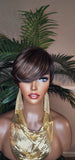 Pixie Cut Wig Chocolate Brown Dark Brown Auburn Hair Short Hairstyle Wig with Swoop Bangs Hair Glueless Wigs for Women Celebrity Hairstyles