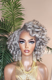 Gray Hair Wig Short Bob Hairstyle Afro Curl Hair Voluminous Kinky Hair Lace Front Wig Wand Curly Natural Yaki Texture Bob Wig Baby Hairs