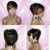Pixie Cut Brazilian Remy 100% Human Hair Wig Swoop Bangs Wigs