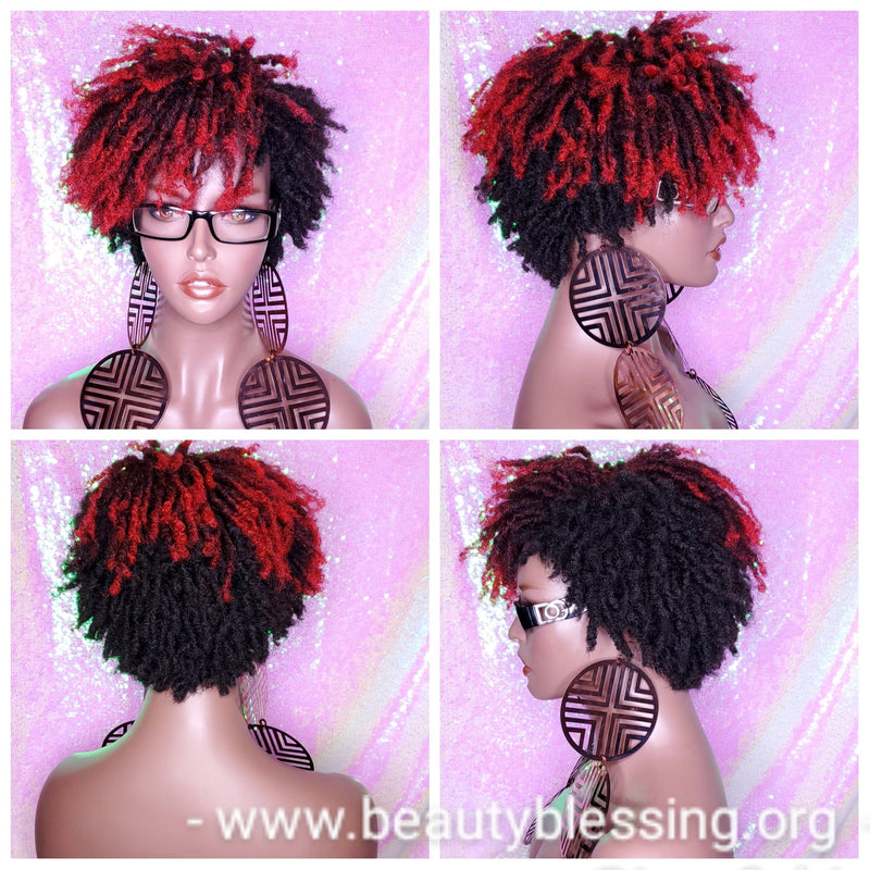 Wig Afrocentric Short Kinky Curly Coil  Coily Twist Dread Lock Natural Style Red Hair Wig - Beauty Blessing Wigs & Hair Extensions Boutique