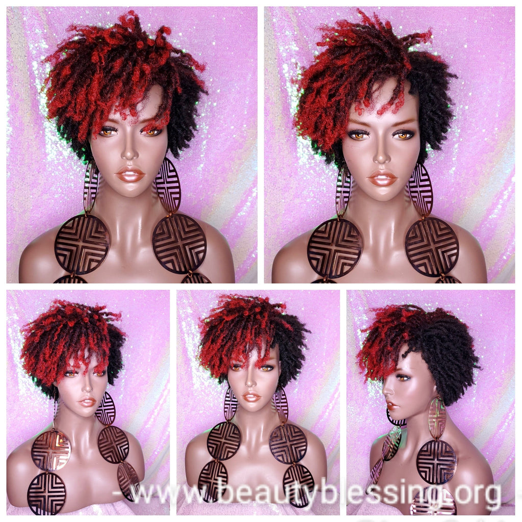Wig Afrocentric Short Kinky Curly Coil  Coily Twist Dread Lock Natural Style Red Hair Wig - Beauty Blessing Wigs & Hair Extensions Boutique