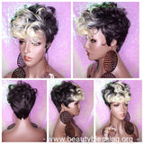 Celebrity Inspired Tapered Pixie Cut Mohawk Curl  Short Cut Hairstyle Full Cap Wig