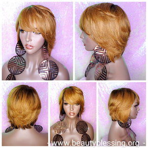 WIG Ombre Auburn Strawberry Blonde Bob Human Hair Brazilian Remy Short Hair Bob Style Full Cap Wig - Beauty Blessing Wigs & Hair Extensions Boutique