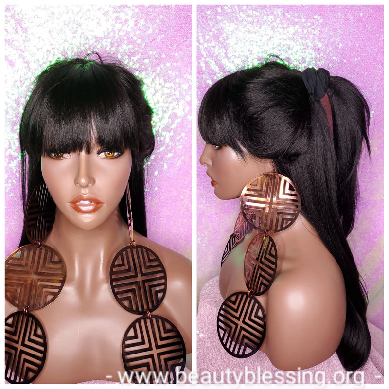Bang Wigs Straight Hair Human Hair Blend Glueless Wig Natural Texture Hair - Beauty Blessing Wigs & Hair Extensions Boutique