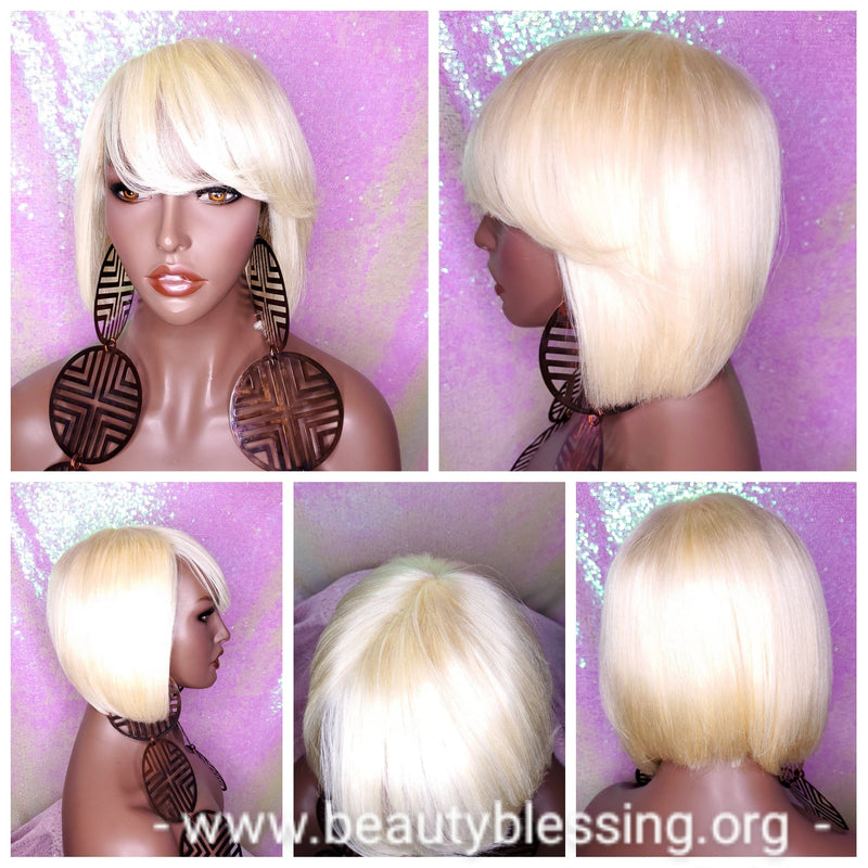 Razor Cut Short Bob 100% Human Hair Full Wap Wig Blonde Wig - Beauty Blessing Wigs & Hair Extensions Boutique