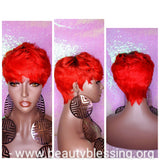 Red Choopy Pixie Cut Peruvian Remy Human Hair Wig - Beauty Blessing Wigs & Hair Extensions Boutique