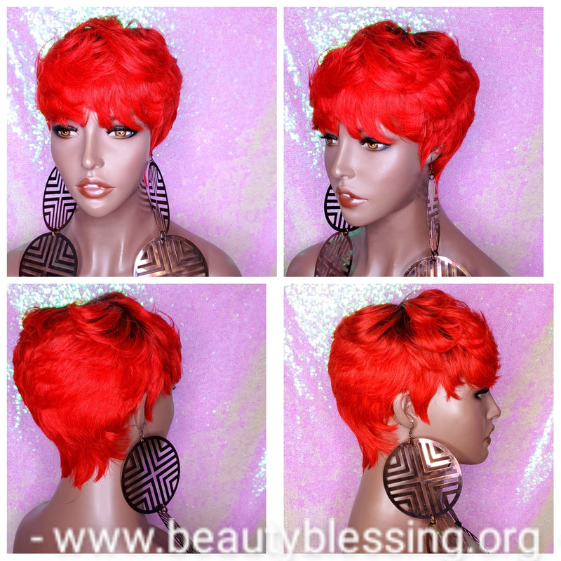 Red Choopy Pixie Cut Peruvian Remy Human Hair Wig - Beauty Blessing Wigs & Hair Extensions Boutique