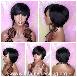 Short Cut Bob Wig Brazilian Remy Hair Layered Hair Bob Style Wig with Swoop Bangs - Beauty Blessing Wigs & Hair Extensions Boutique