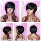 Short Cut Bob Wig Brazilian Remy Hair Layered Hair Bob Style Wig with Swoop Bangs - Beauty Blessing Wigs & Hair Extensions Boutique