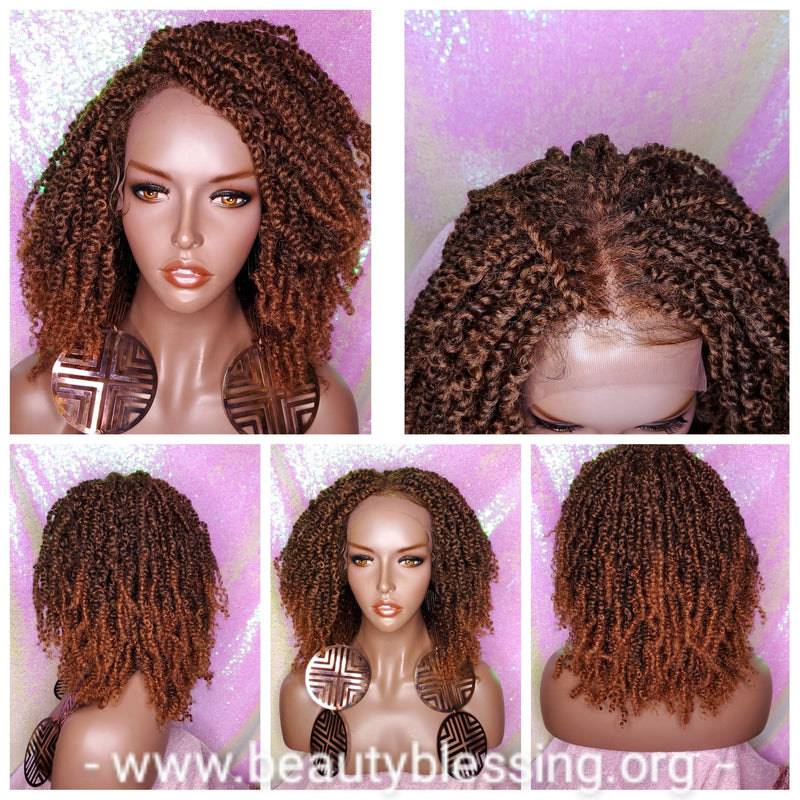 Ombre Brown Auburn Passion Twist Afro Hair Kinky Twist Glueless Lace Wig Premium Fiber Hair - Beauty Blessing Wigs & Hair Extensions Boutique
