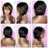 Short Bob Remy Human Hair Bob Style Wig Auburn Streak Bangs - Beauty Blessing Wigs & Hair Extensions Boutique