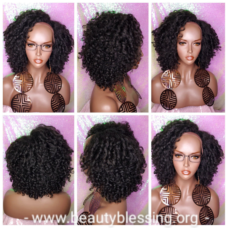 Kinky Afro Curl Natural Mini Roller Set Lace Front Wig Natural Yaki Texture Bob Wig Baby Hairs - Beauty Blessing Wigs & Hair Extensions Boutique
