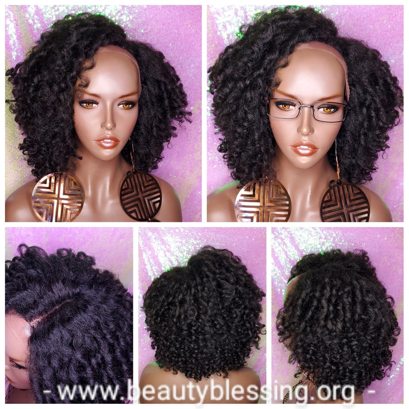 Kinky Afro Curl Natural Mini Roller Set Lace Front Wig Natural Yaki Texture Bob Wig Baby Hairs - Beauty Blessing Wigs & Hair Extensions Boutique