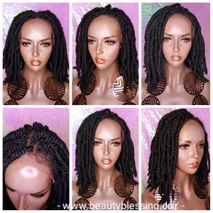 Spring Twist Bob Lace Wig Kinky Twist Braid Hair Lace Front Wig Flexible Parting Bob Lace Wig Layered African Twist Short Hair Premium Fiber Hair - Beauty Blessing Wigs & Hair Extensions Boutique