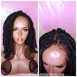 Spring Twist Bob Lace Wig Kinky Twist Braid Hair Lace Front Wig Flexible Parting Bob Lace Wig Layered African Twist Short Hair Premium Fiber Hair - Beauty Blessing Wigs & Hair Extensions Boutique