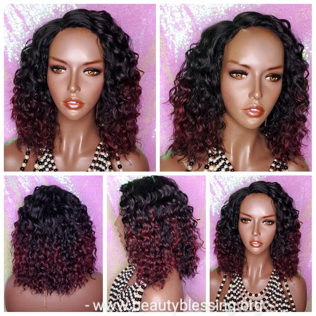 Deep Wave Lace Wig Glueless Lace Wig Burgundy Hair Premium Fiber Wig - Beauty Blessing Wigs & Hair Extensions Boutique
