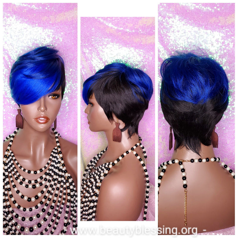 Swoop Bang Pixie Cut Royal Blue Hair Premium Fiber Wig - Beauty Blessing Wigs & Hair Extensions Boutique