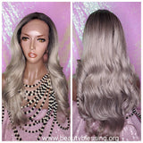 Long Loose Curl Ombre Smoky Gray Glueless Lace Wig Premium Fiber Hair - Beauty Blessing Wigs & Hair Extensions Boutique