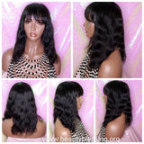 Virgin Brazilian Remy 100% Human Hair Natural Loose Waves Big Water Wave Hair Full Wig with Bangs - Beauty Blessing Wigs & Hair Extensions Boutique