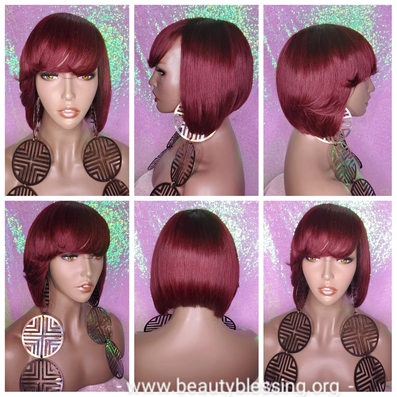 Razor Cut Short Bob 100% Human Hair Full Wap Wig Blonde Wig - Beauty Blessing Wigs & Hair Extensions Boutique