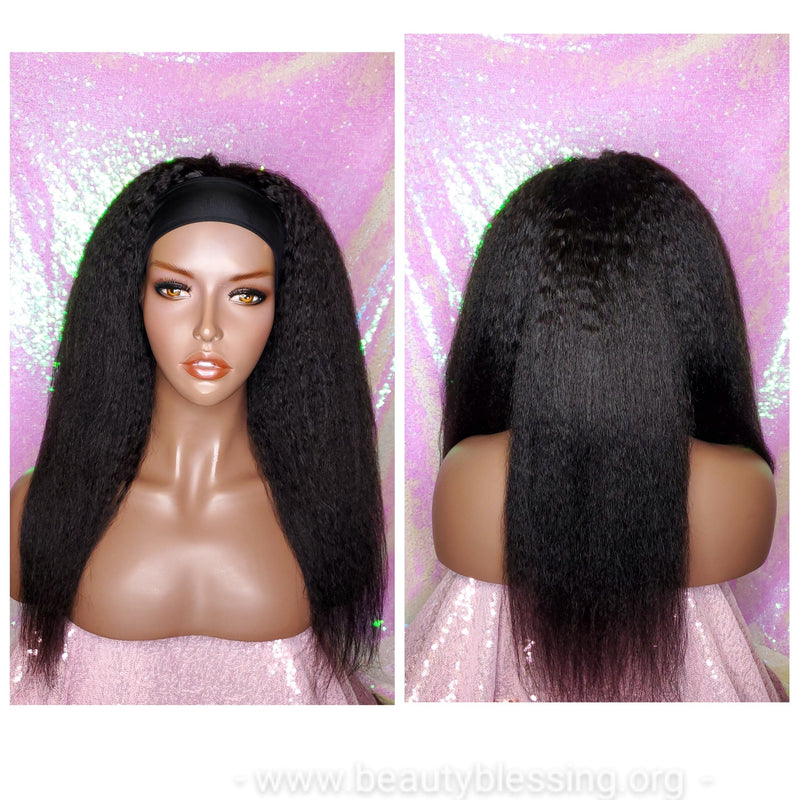 Half Wig Indian Remy 100% Human Hair Coarse Yaki Kinky Straight Half Wig African Hair Headband Wig - Beauty Blessing Wigs & Hair Extensions Boutique