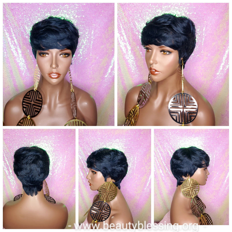 Pixie Cut Peruvian Remy Human Hair Wig Midnight Blue Hair Wig - Beauty Blessing Wigs & Hair Extensions Boutique