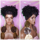 Afro Kinky Puff Curl Turban Wig Black Sequin Head Band Wig - Beauty Blessing Wigs & Hair Extensions Boutique