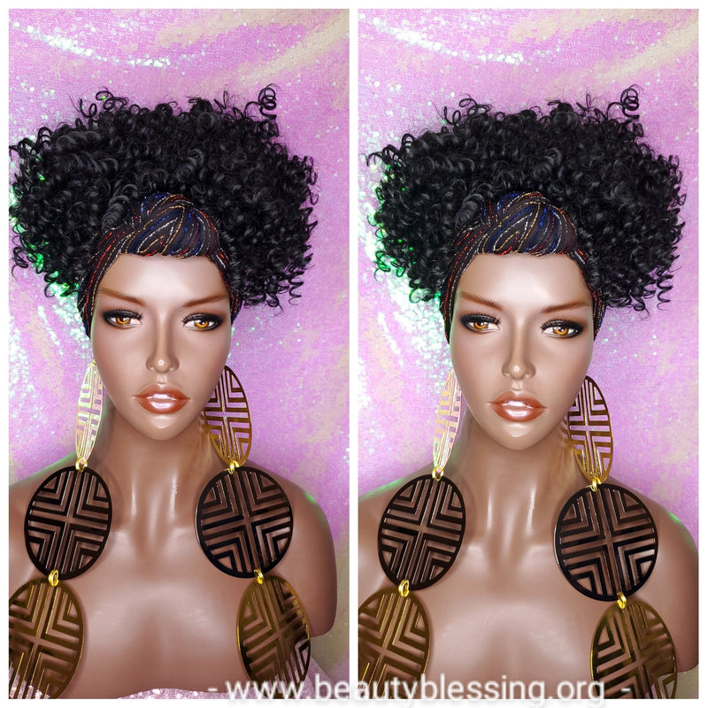 Afro Kinky Puff Curl Turban Wig Black Sequin Head Band Wig - Beauty Blessing Wigs & Hair Extensions Boutique
