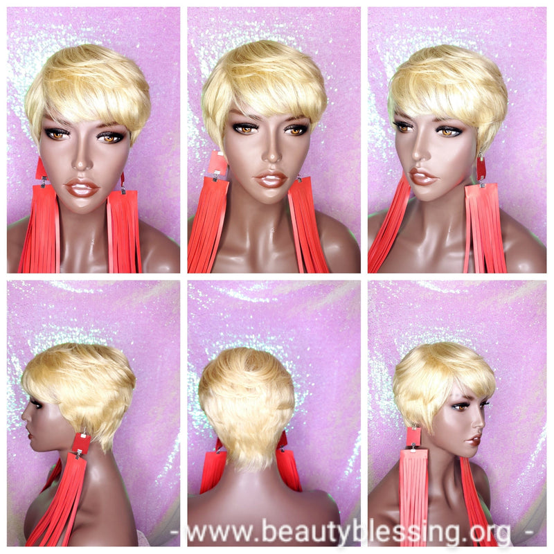 Pixie Cut Straight Boy Cut Wig Brazilian Remy Human Hair  Swoop Bang Wig Layered Tapered Cut Women Blonde Auburn Hair Glueless Wig - Beauty Blessing Wigs & Hair Extensions Boutique