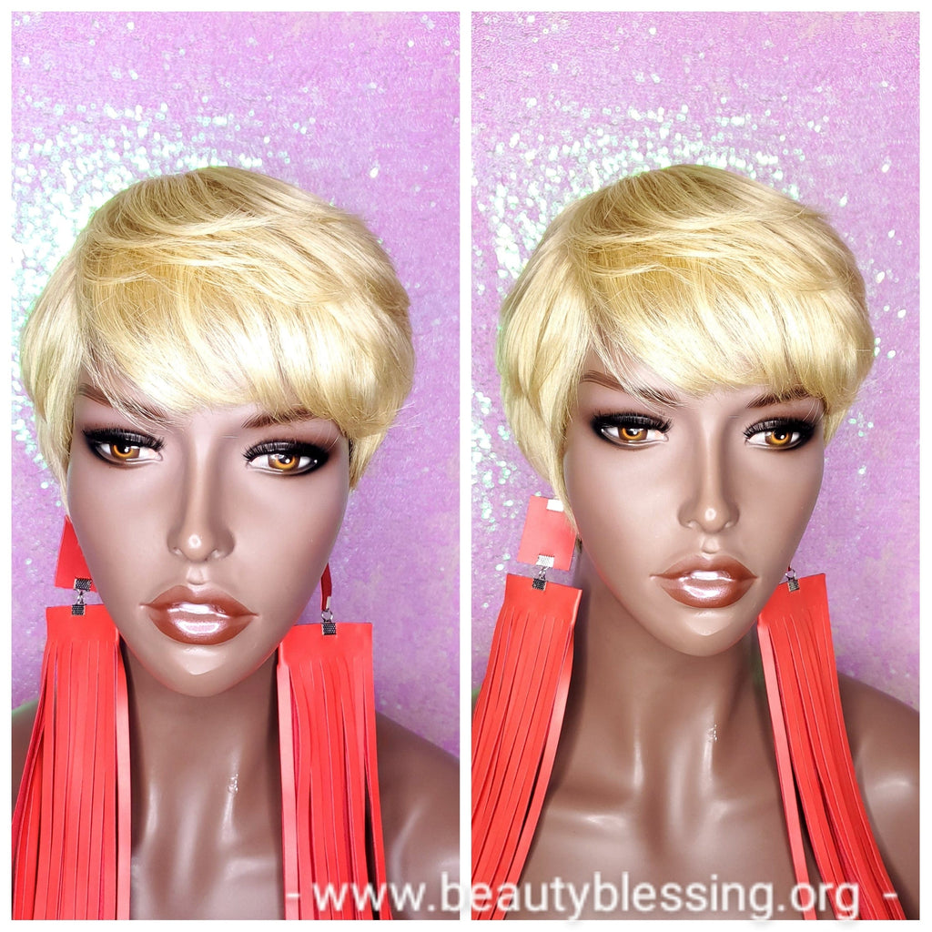 Pixie Cut Straight Boy Cut Wig Brazilian Remy Human Hair  Swoop Bang Wig Layered Tapered Cut Women Blonde Auburn Hair Glueless Wig - Beauty Blessing Wigs & Hair Extensions Boutique