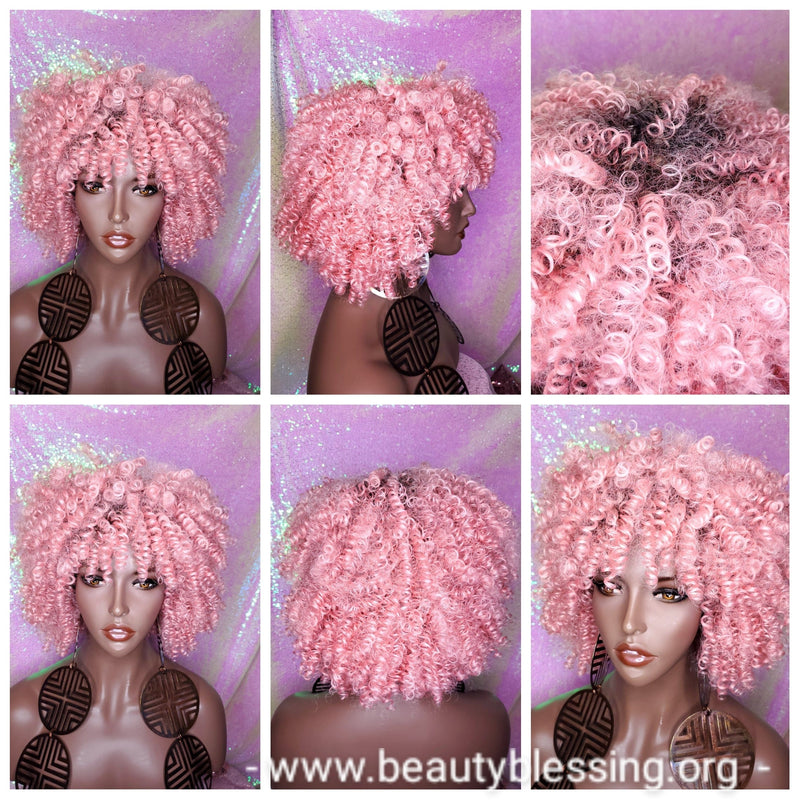 Pink Hair Wig Spiral Kinky Afro Curly Hair Premium Fiber Natural Hair Wig - Beauty Blessing Wigs & Hair Extensions Boutique
