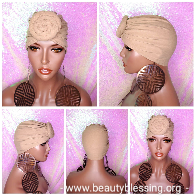Stretchy African Turbans Bonnets Head Wraps Headband Soft Cotton Chemotherapy Hat Wraps Tan Pink Navy Blue Colored Pretied Hair Wrap - Beauty Blessing Wigs & Hair Extensions Boutique