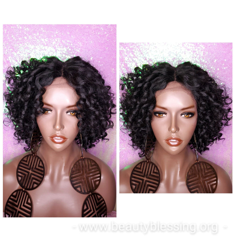 Short Bob Kinky Afro Curl Lace Front Wig Small Wand Curl Bob Natural Yaki Texture Bob Wig Glueless Preplucked Lace Wig - Beauty Blessing Wigs & Hair Extensions Boutique