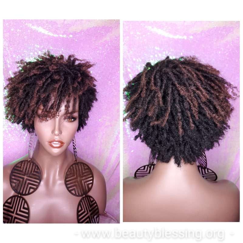 Dreadlocks Short Afro Kinky Coily Twist Natural Hairstyle Wig Ombre Brown Dark Auburn Red Copper Hair Wigs - Beauty Blessing Wigs & Hair Extensions Boutique
