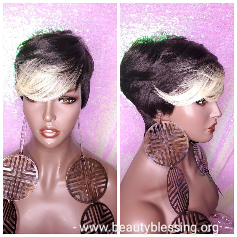 Pixie Cut Tapered Short Cut Blonde Bang Hair Wig Pixie Cut Wig Brown Blonde Wig - Beauty Blessing Wigs & Hair Extensions Boutique