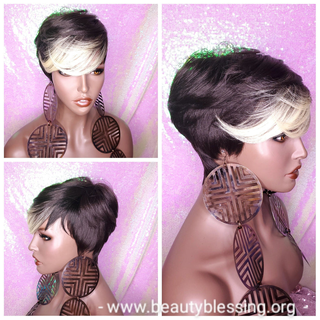 Pixie Cut Tapered Short Cut Blonde Bang Hair Wig Pixie Cut Wig Brown Blonde Wig - Beauty Blessing Wigs & Hair Extensions Boutique