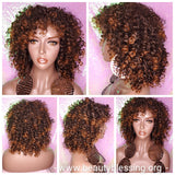 Curly Kinky Afro Spiral Curl Wig Big Ombre Auburn Natural Ombre Brown Auburn Hair Wig - Beauty Blessing Wigs & Hair Extensions Boutique