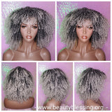 Curly Afro Kinky Twist Wig Afro Corkscrew 4C Hair Wig With Bangs Soft Natural Coily Ombre Gray Black Gray Salt Pepper Hair Wig - Beauty Blessing Wigs & Hair Extensions Boutique