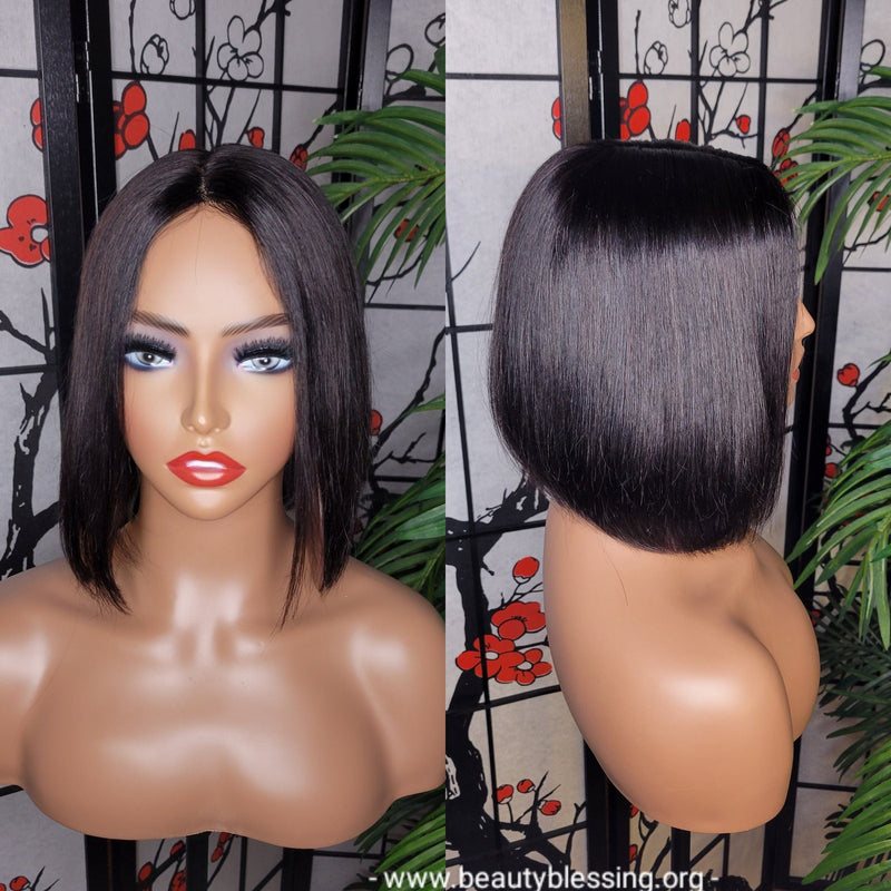 Short Bob Brazilian Remy Human Hair Remy Short Hair Bob Lace Part Bob Hairstyle Style Full Cap Wig - Beauty Blessings LLC