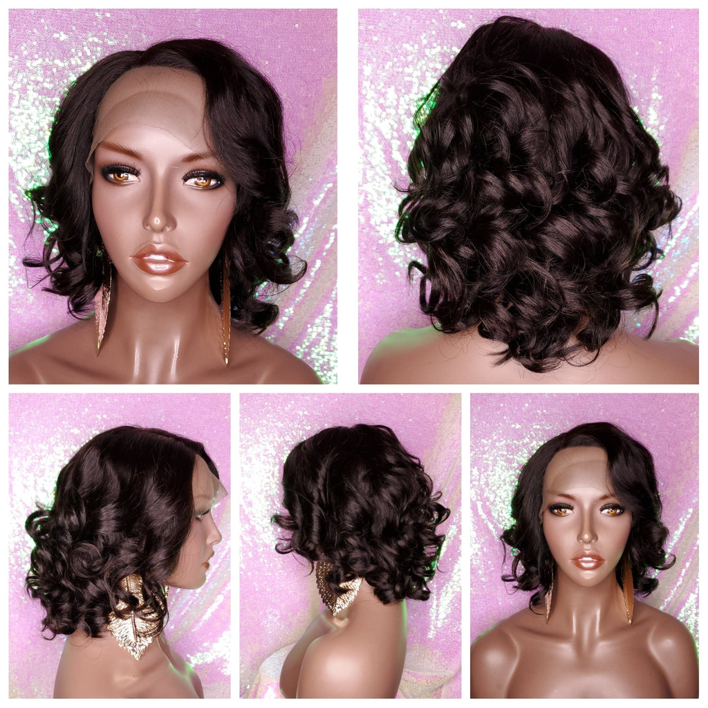 Short Bob Curly Brazilian Virgin Remy 100% Human Hair Lace Front Wig Razor Cut Bob Hair Style Curly Wig - Beauty Blessing Wigs & Hair Extensions Boutique