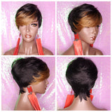 Pixie Short Cut Swoop Bang Layered Bang Style Hair Wig Vogue Fashion Brown Strawberry Blonde Bang Hair Wig - Beauty Blessing Wigs & Hair Extensions Boutique